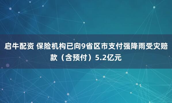启牛配资 保险机构已向9省区市支付强降雨受灾赔款（含预付）5.2亿元