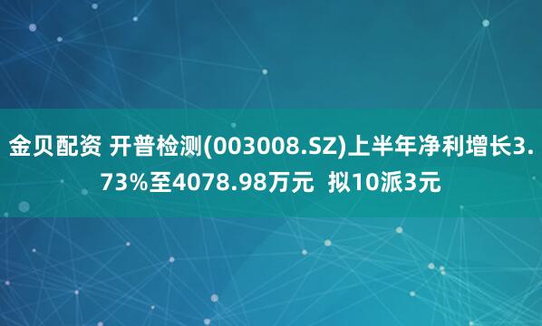 金贝配资 开普检测(003008.SZ)上半年净利增长3.73%至4078.98万元  拟10派3元